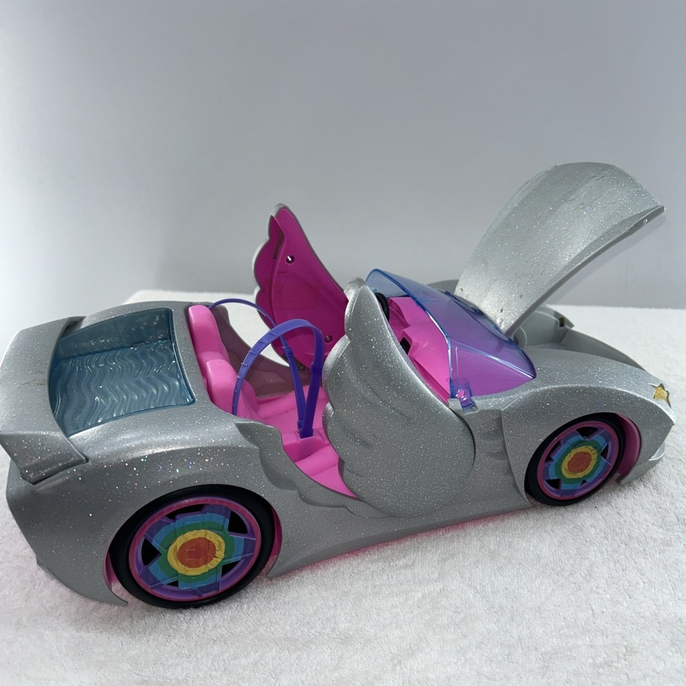 Barbie Extra Silver Sparkle Convertible Car w Pool Trunk Winged Doors Mattel